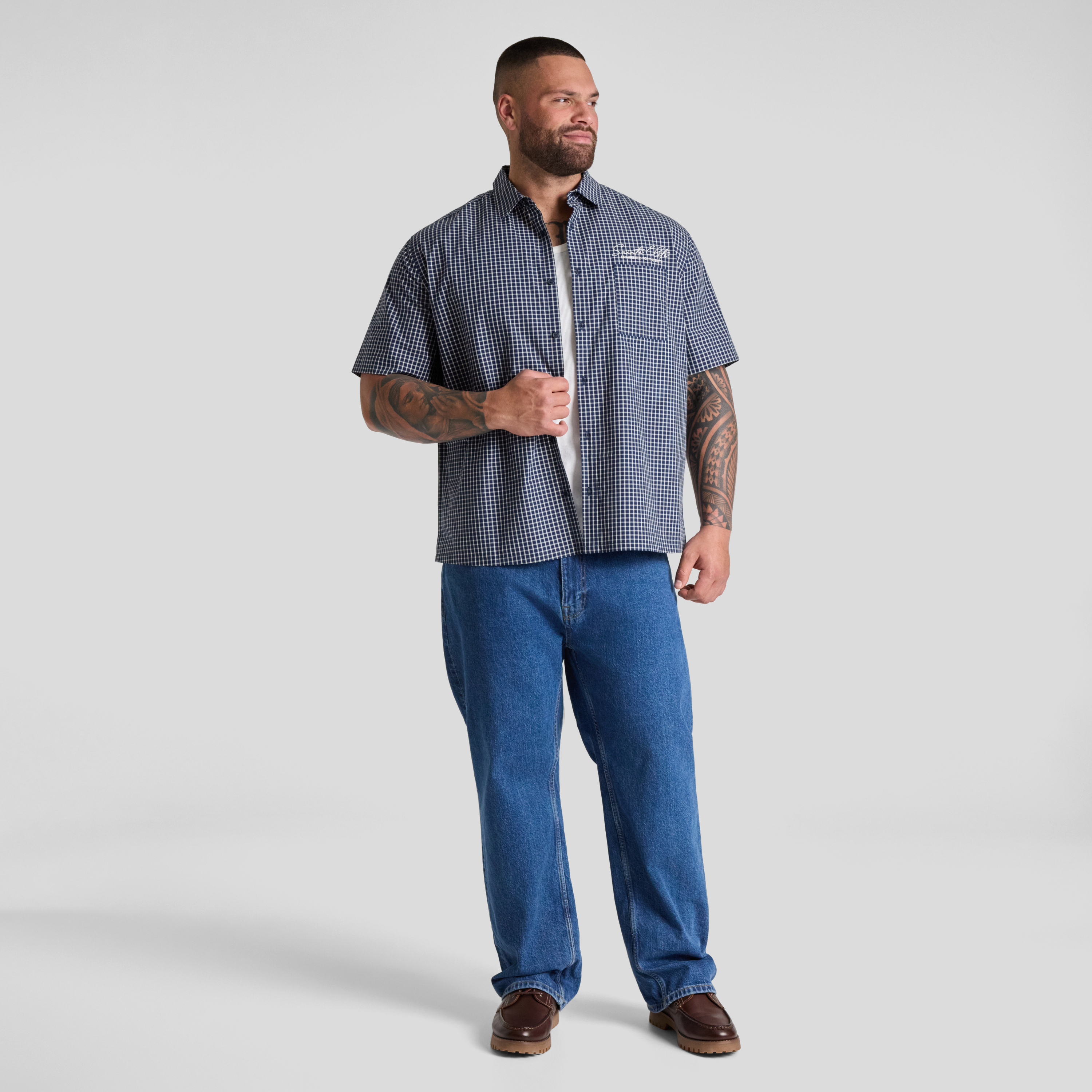 Navy Tony Boxy Check Shirt