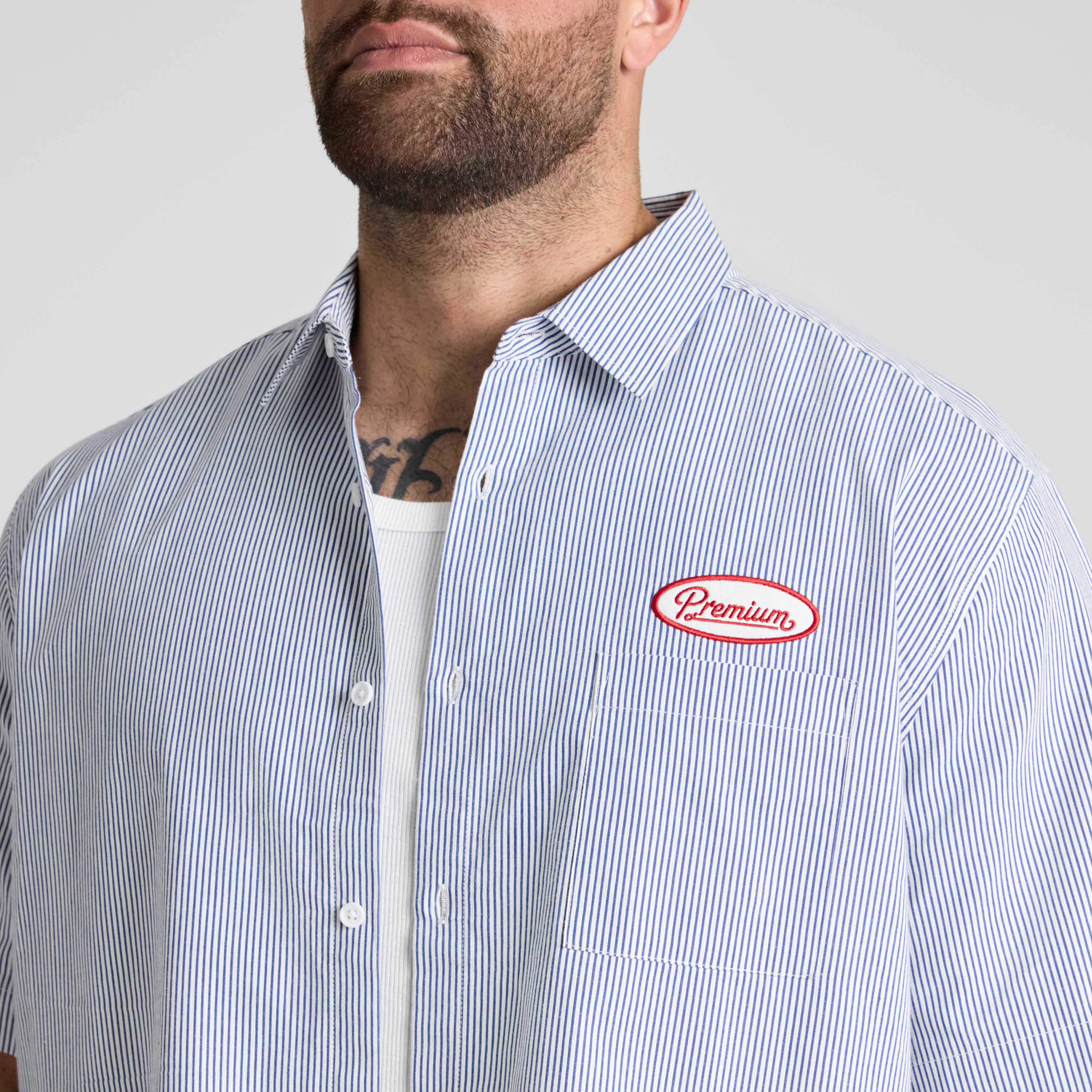 White Embroidered Boxy Stripe Shirt