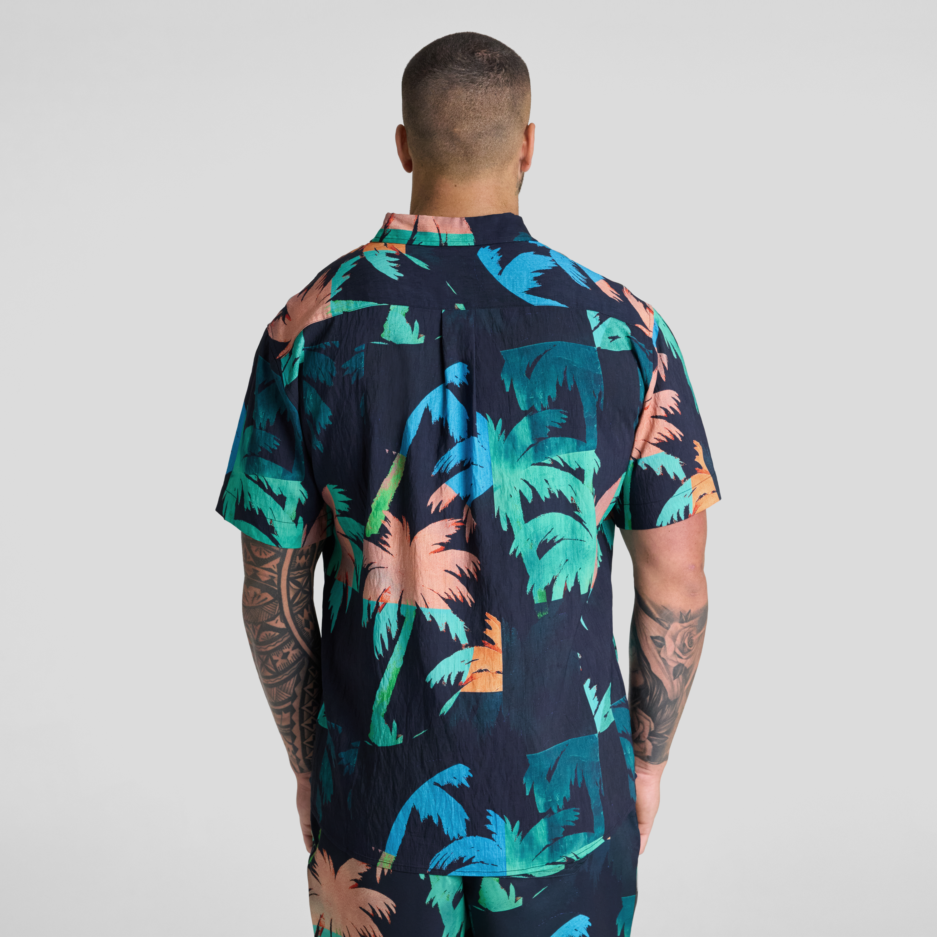 Navy Mosaic Palm Print Shirt