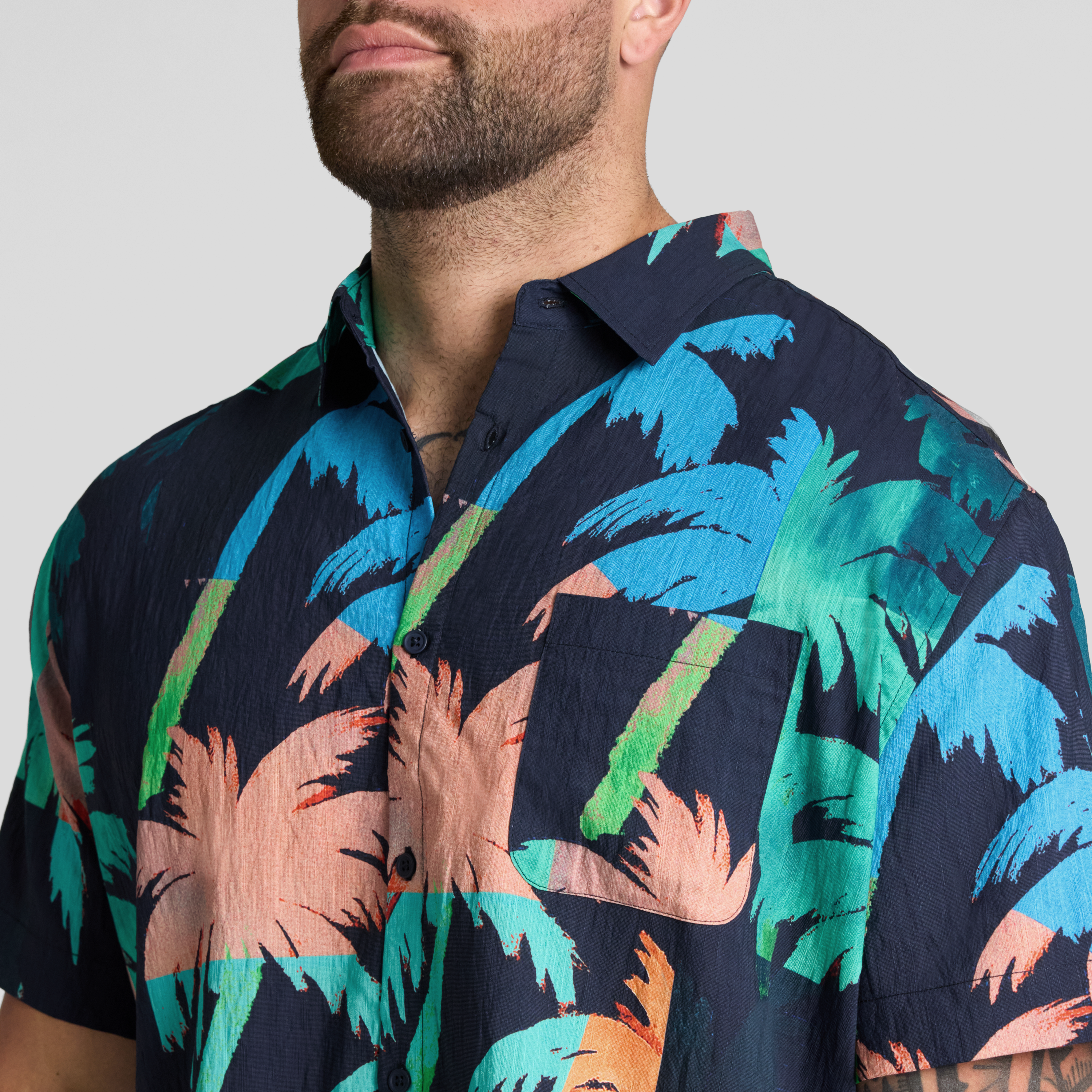 Navy Mosaic Palm Print Shirt
