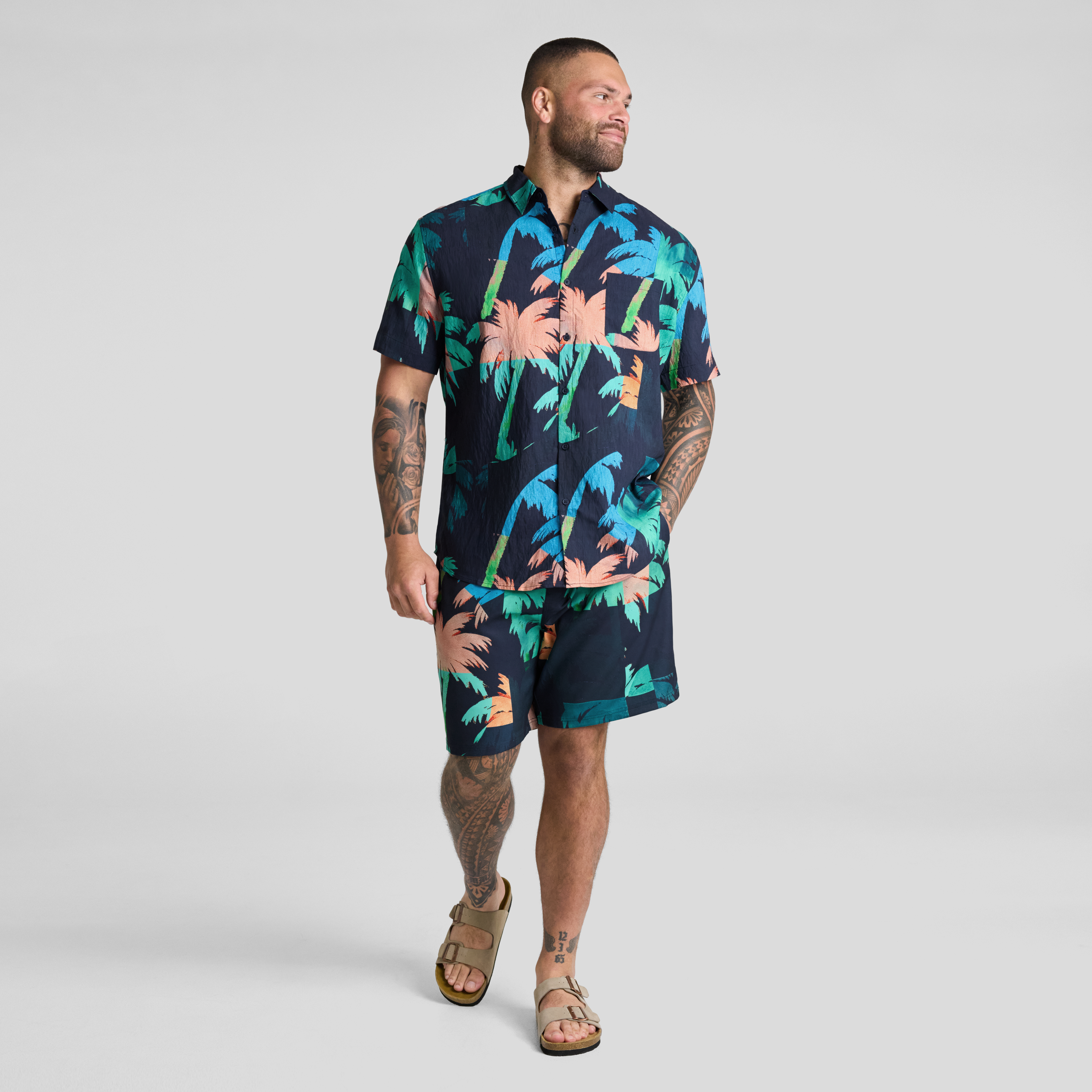 Navy Mosaic Palm Print Shirt