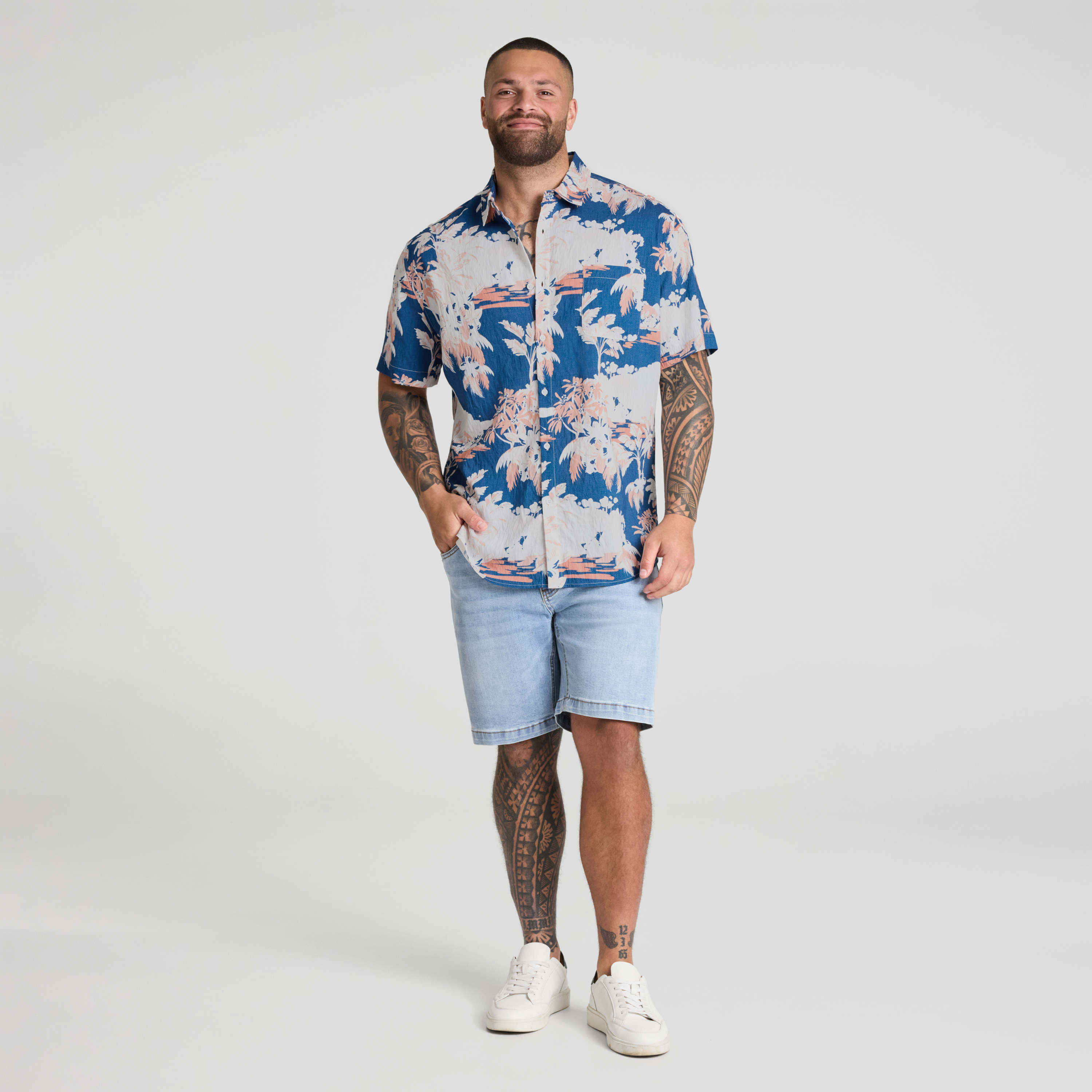Blue Oahu Island Print Shirt