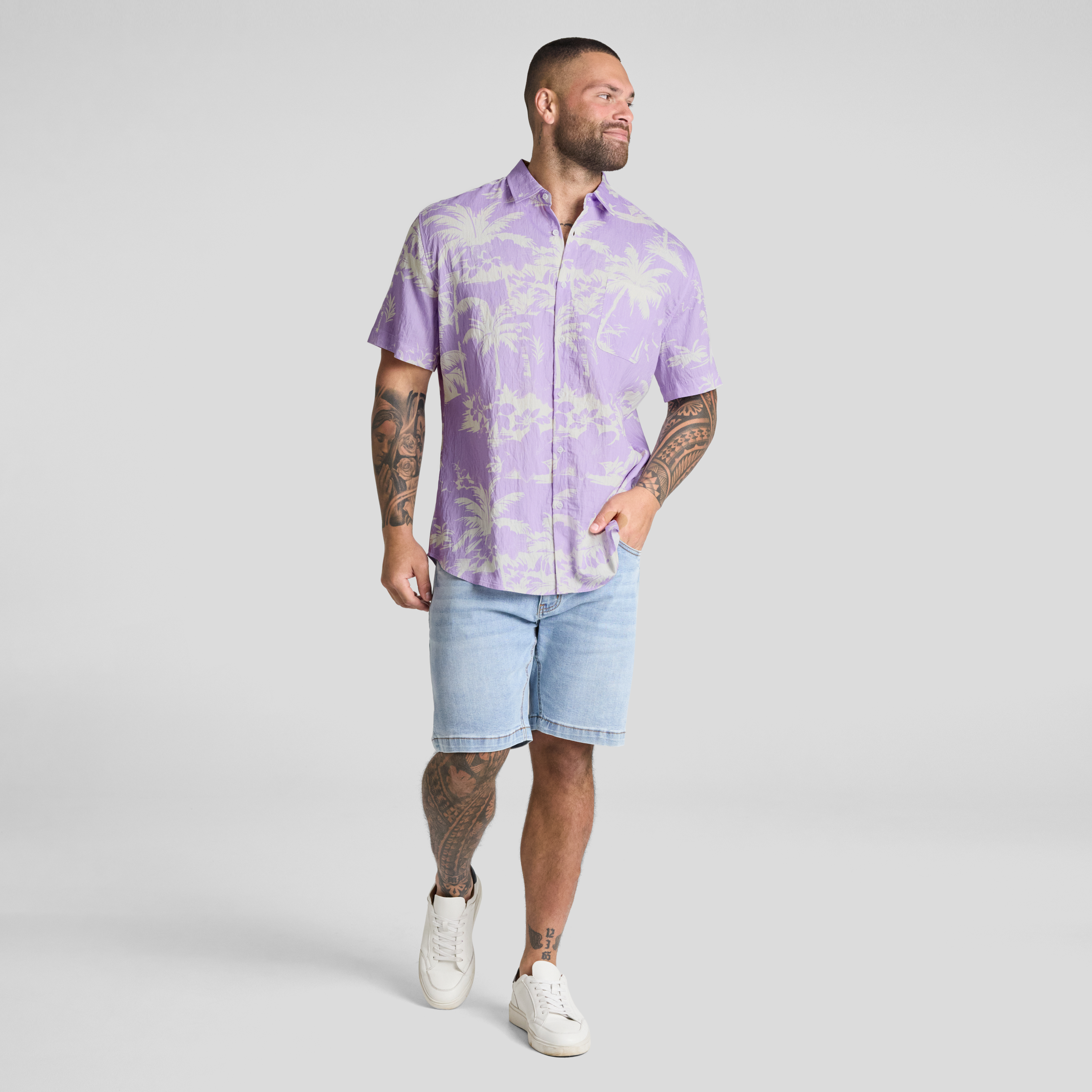 Lilac Two Palms Print Shirt