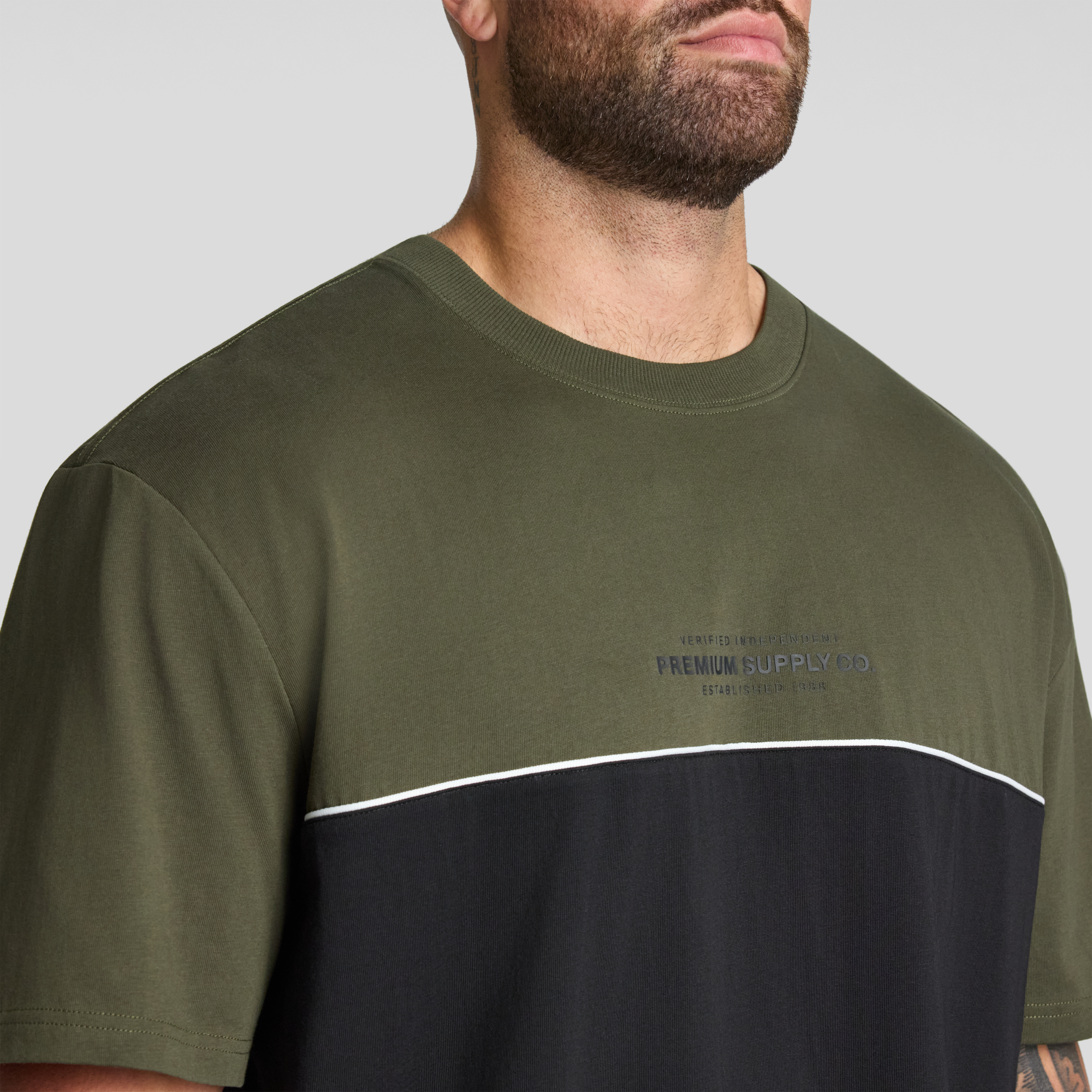 Khaki Block Panel Relaxed Fit Tee