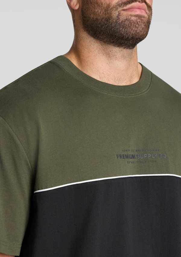 Khaki Block Panel Relaxed Fit Tee