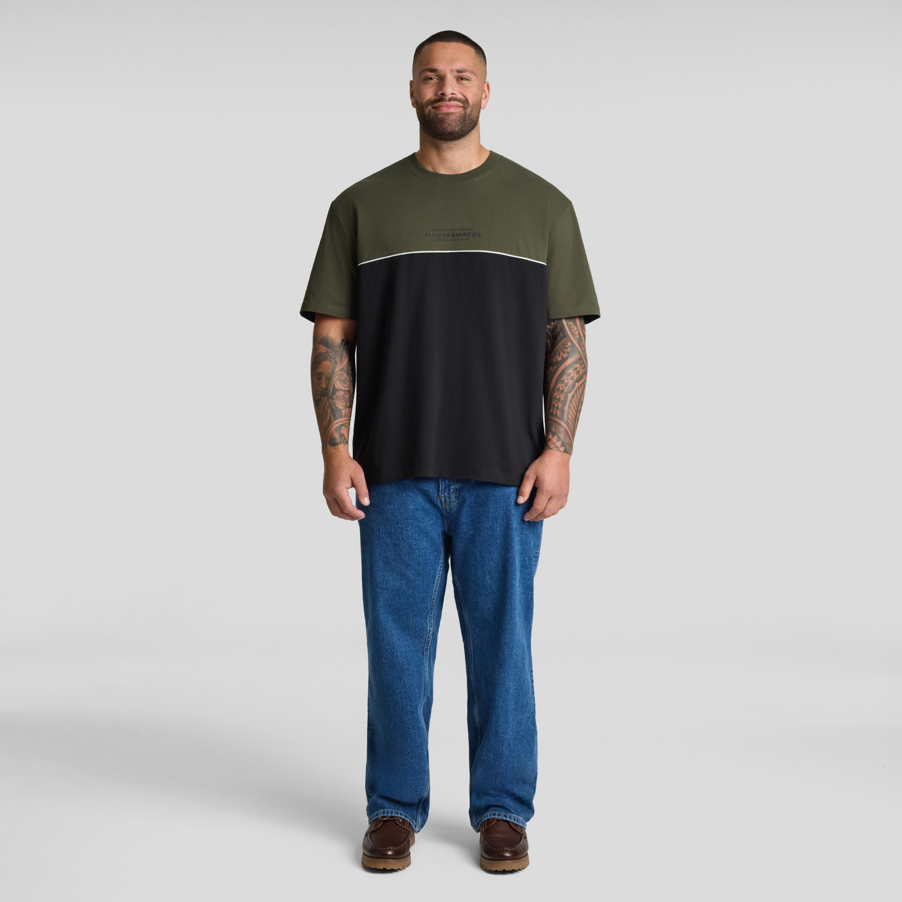 Khaki Block Panel Relaxed Fit Tee