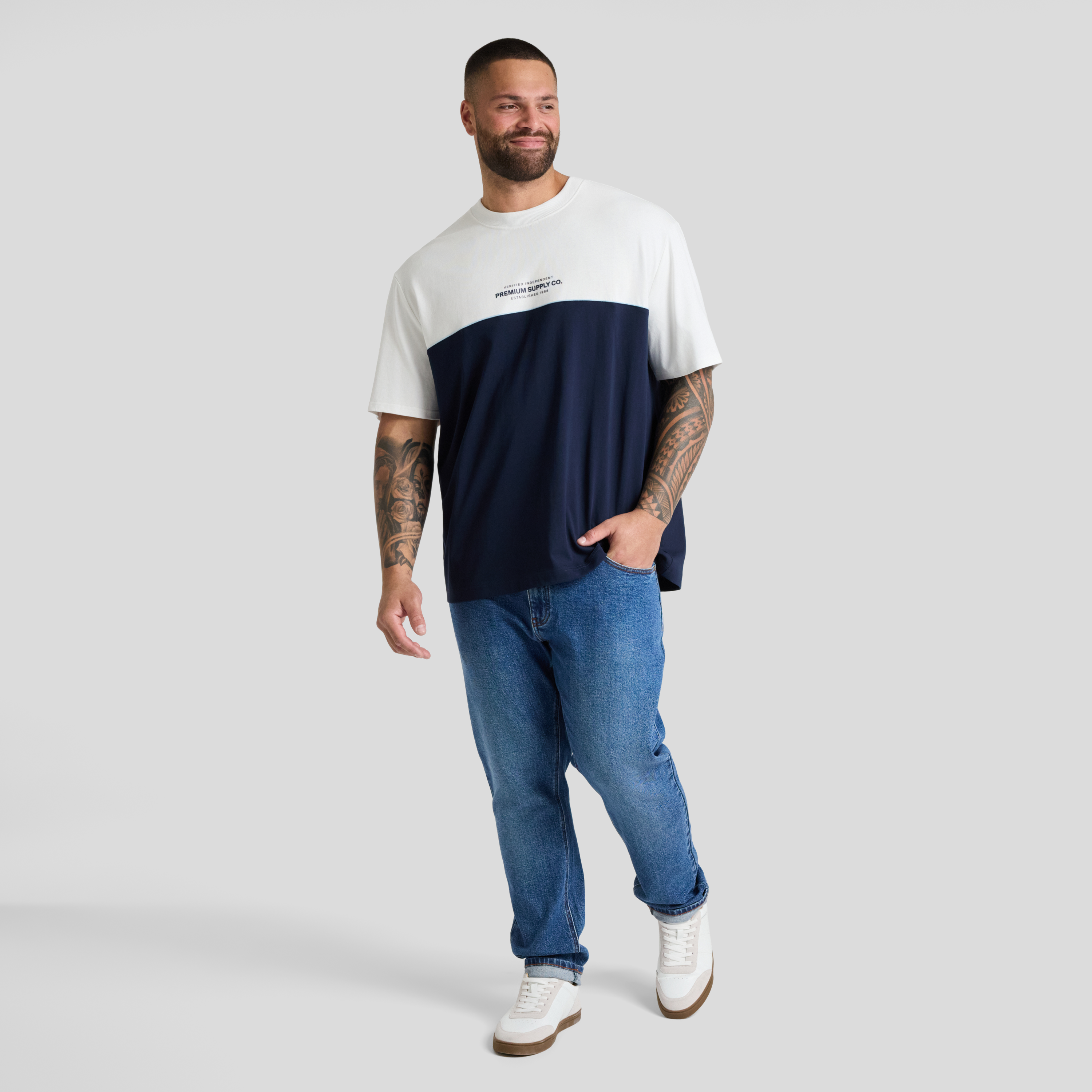 Navy Block Panel Relaxed Fit Tee