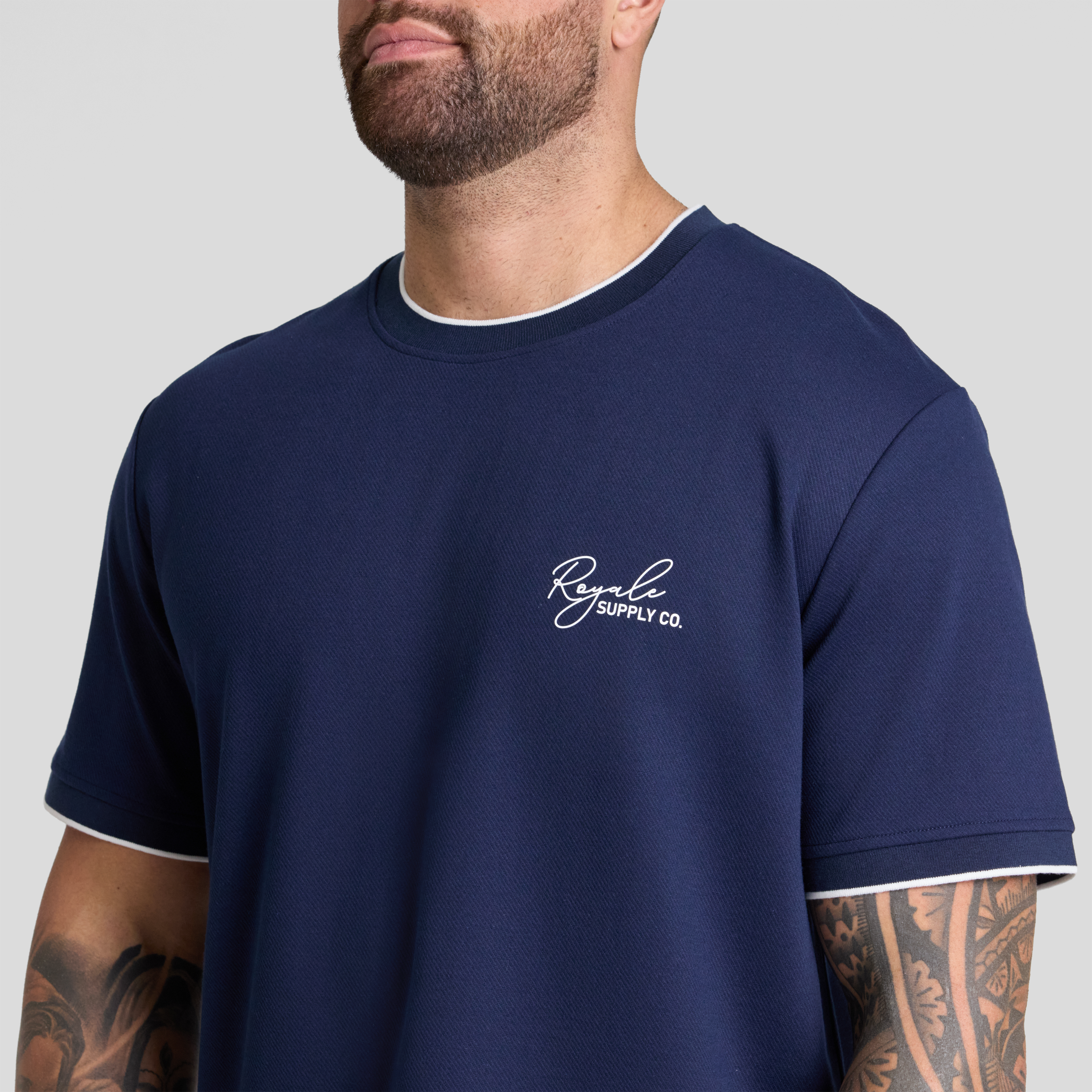 Navy Contrast Bias Tee
