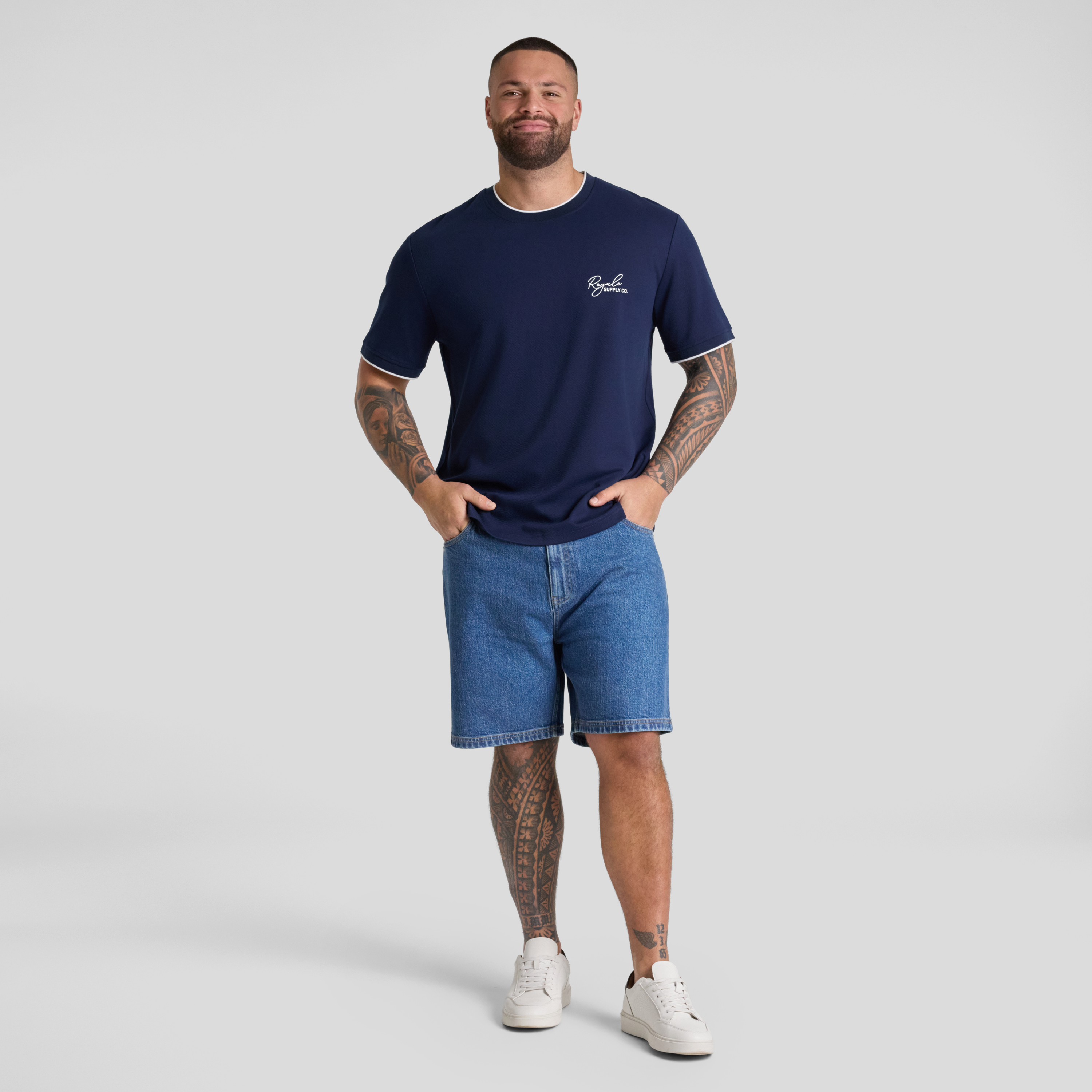 Navy Contrast Bias Tee