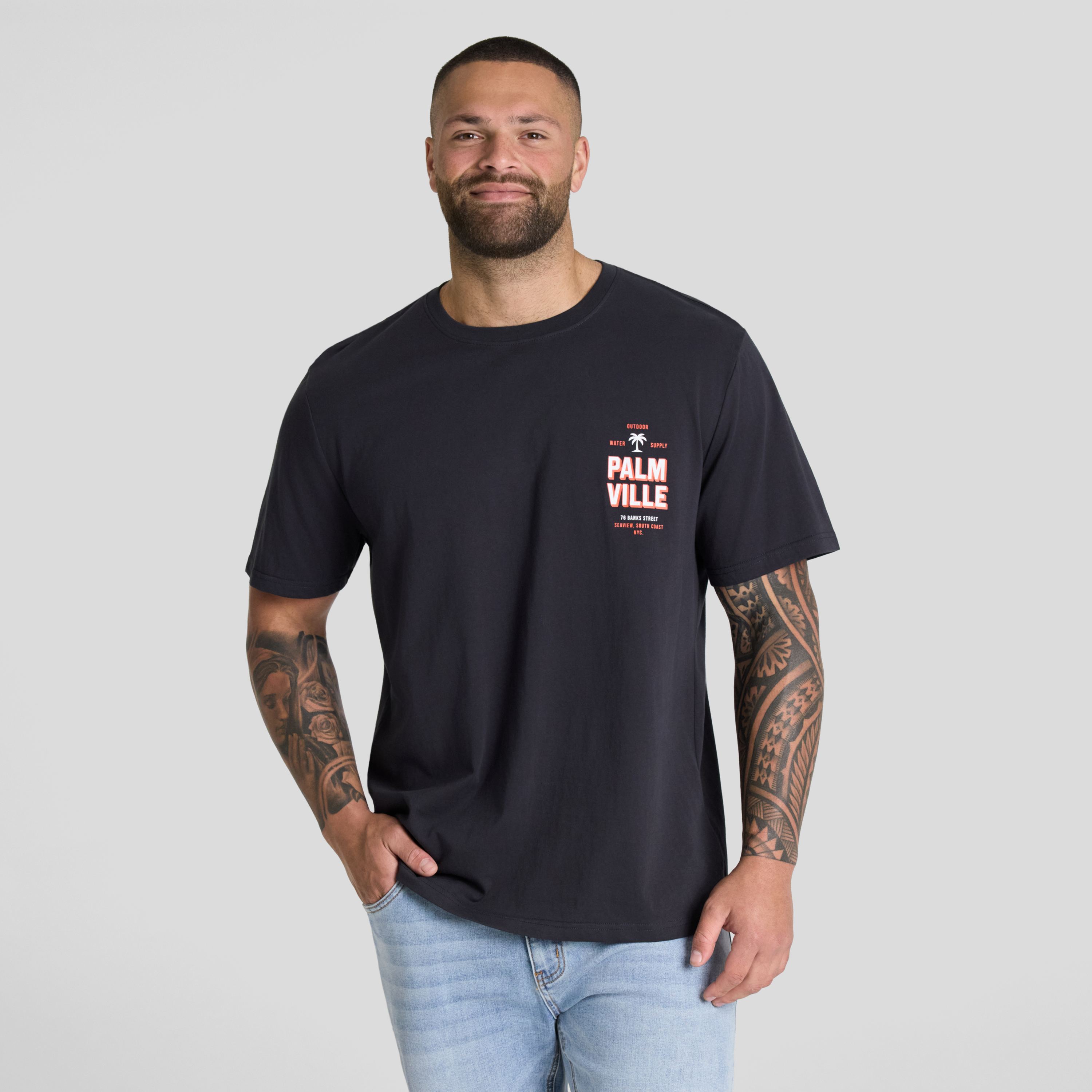 Charcoal Palmville  Print Tee