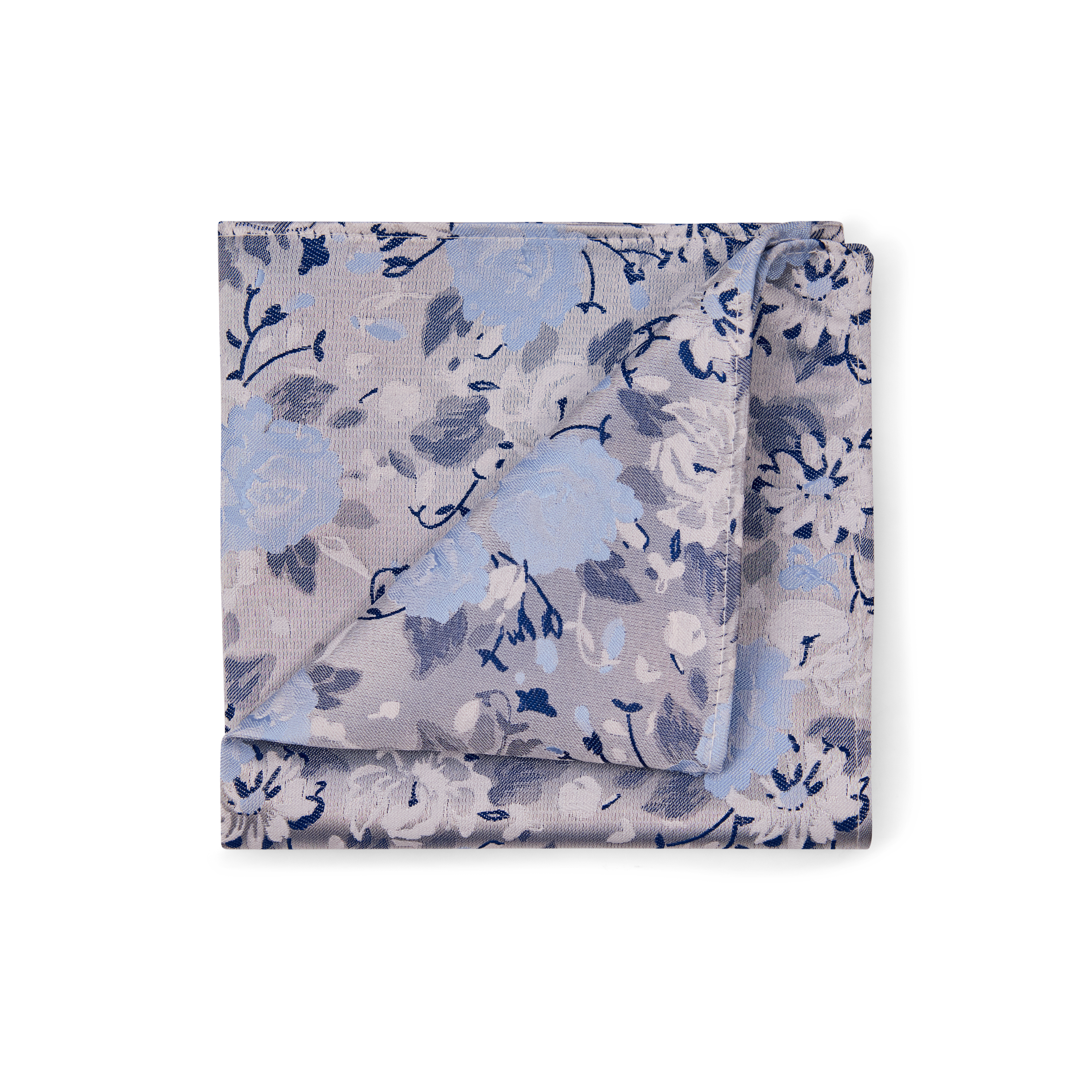 Silver Floral Jacquard Pocket Square